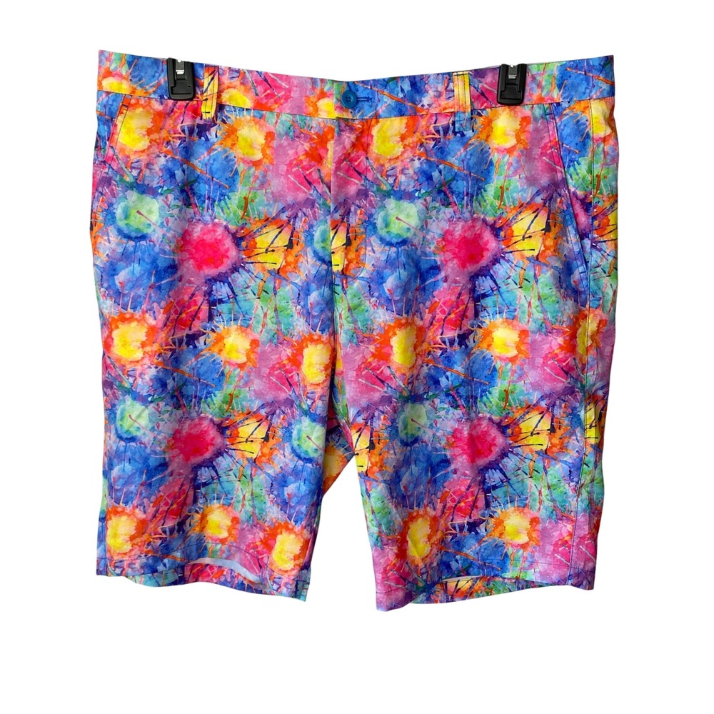 Hreski Mens Watercolor Paint Splatter Shorts Multi Color‎ Artistic Size 40